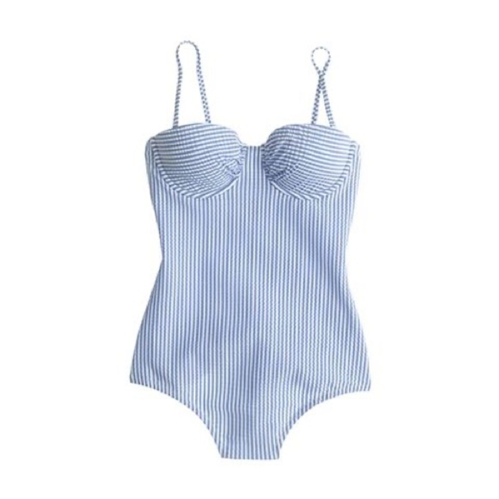NWT J. Crew Blue Seersucker One Piece Swim Suit